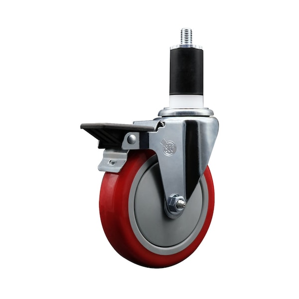 Service Caster 5'' Red Poly Swivel 1-1/2'' Expanding Stem Caster with Brake SCC-EX20S514-PPUB-RED-PLB-112 - main